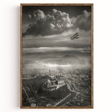 Listing image for Alfred Buckham Edinburgh Castle Aerial Print Biplane Scotland Vintage Poster Art