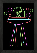 Listing image for Neon Lights UFO Abduction Framed Wall Art Poster Canvas Print Picture